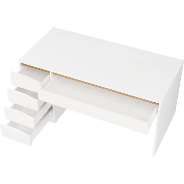 Schreibtisch aus Spanplatte mit 5 Schubladen, 140x50x78 cm, Weiß/Eichefarben – Bild 5