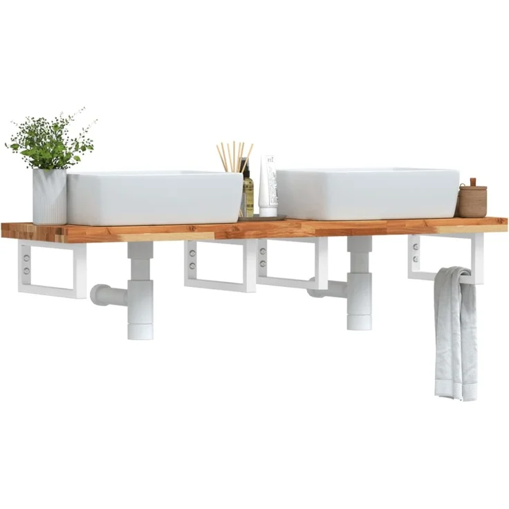 vidaXL Waschbeckenregal Wandmontage Stahl und Akazienholz 3302748 – Bild 1