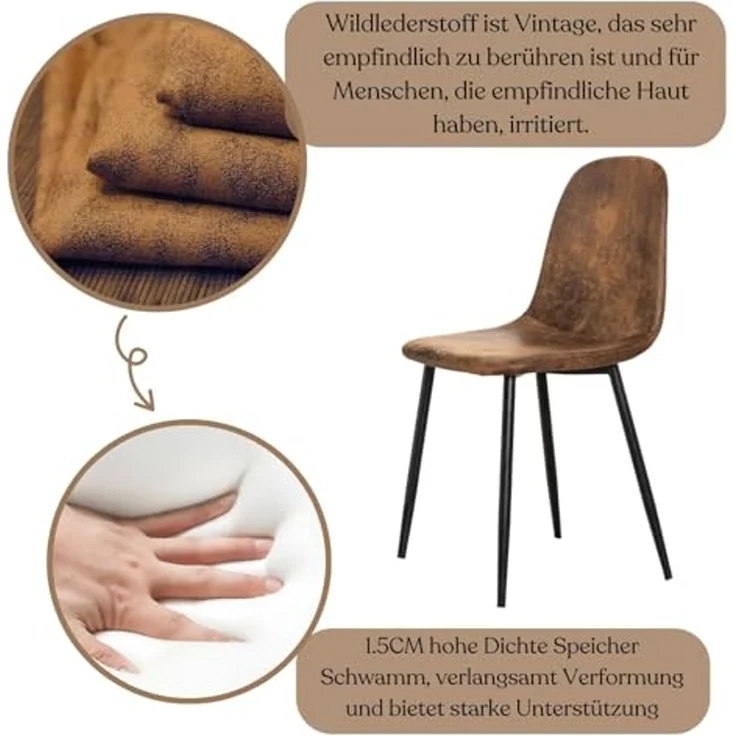 FurnitureR Cocktailsessel Set 4er - Braunes Veloursimitat, Gepolstert, Metallkreuzfuß, Stilvolle Loungesessel für Wohnbereich – Bild 5