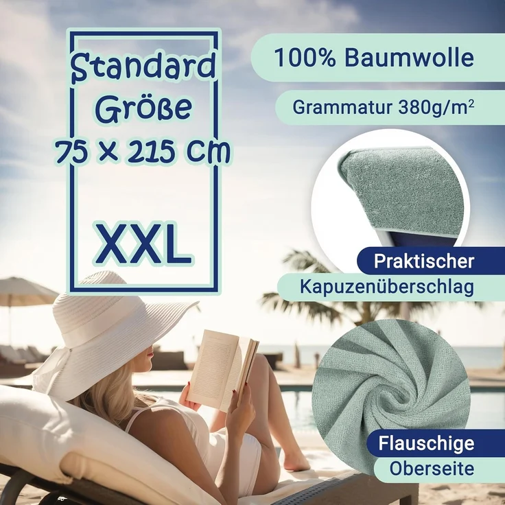 ZOLLNER Liegenbezug Frottee für Gartenliege, 100% Baumwolle, 75x215 cm, salbei – Bild 3