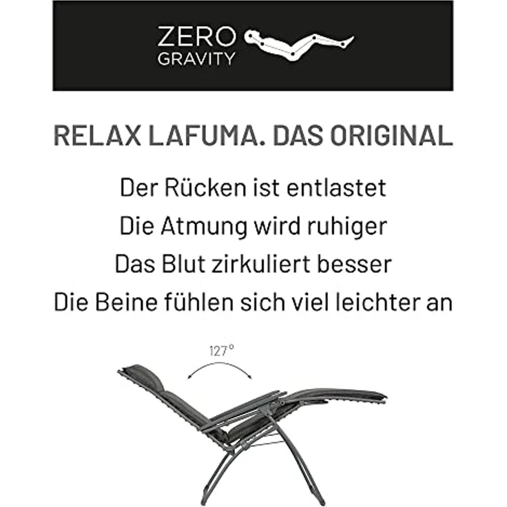 Lafuma Mobilier - Gepolsterter Relaxsessel Zero Gravity RSXA - Klappbarer Liegestuhl für Terrasse und Garten - Strapazierfähiges Batyline®-Gewebe - Mehrpositionenliege, Komfortabel, Frankreich - Grau – Bild 4