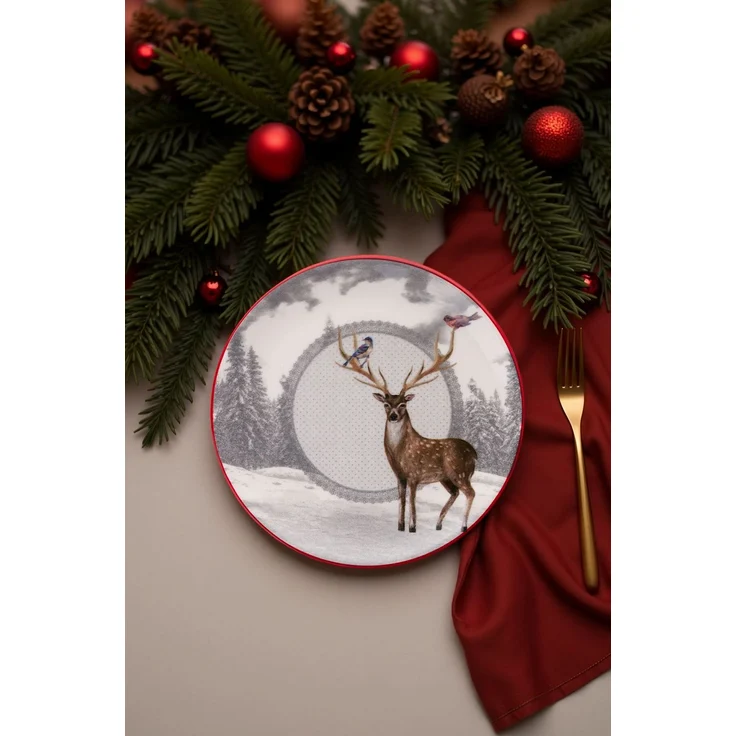 Hermia Concept 'Deer Winter' Dessertteller-Set (6-teilig), Mehrfarbig, 19,3 x 19,3 x 2 cm – Bild 1