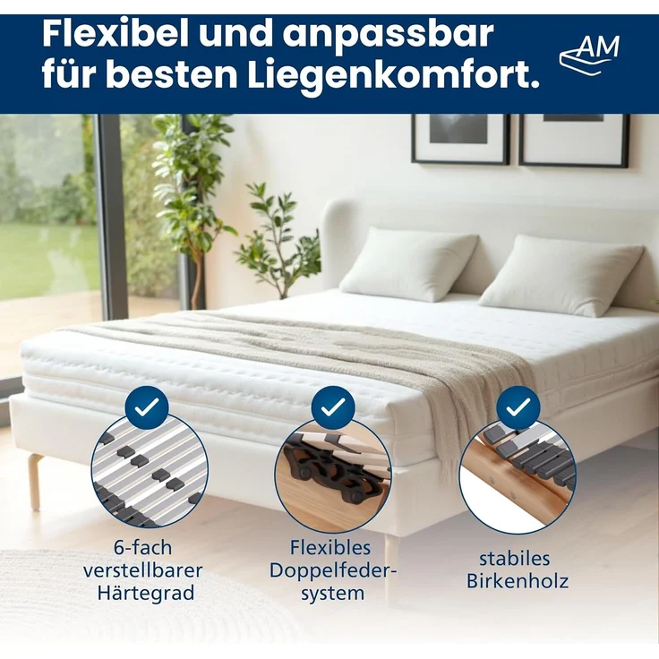 2x Ergonomischer Lattenrost 100x210 cm verstellbar - Lattenrost Set KV - 7-Zonen Lattenrost 100x210 cm Doppelpack - fertig montiert - 44 Leisten - Kopf- und Fußteil verstellbar - 2er Set - 100/210 – Bild 7