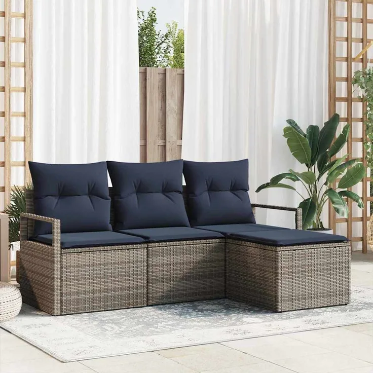 vidaXL Sofa Set 4 stk. Grau Poly-Rattan 3346335