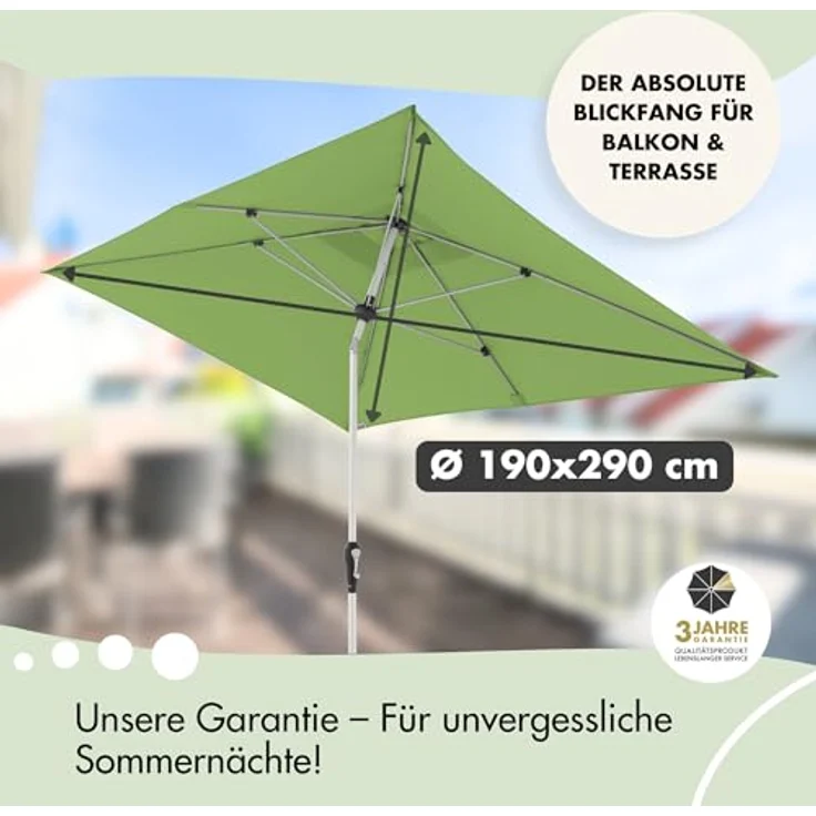 Doppler Sonnenschirm SL-AZ Auto Tilt 190x290 cm Hellgrau I Gartenschirm knickbar I Kurbelschirm mit UV-Schutz 80+ I Kurbelschirm aus Aluminium I regenabweisendes Polyester-Schirmdach – Bild 3