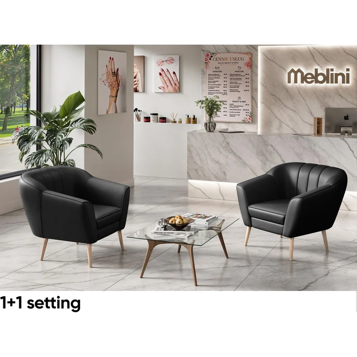 MEBLINI Mini Sofa Set 2-1-1 für Wohnzimmer - Mini Lounge für vier Personen - Küchensofa - Sofa Klein - Sitzgarnitur - Polstergarnitur - Sofagarnituren - KAIA - 2+1+1 - Schwarz Kunstleder – Bild 4