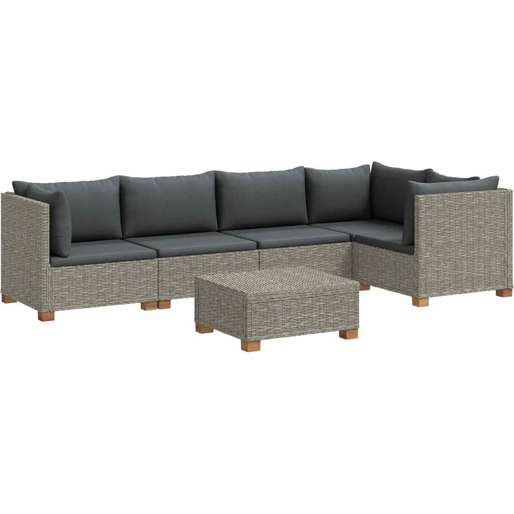 vidaXL 6 Stk. Rattan Lounge Set mit Kissen GENDT Naturrattan Kubu Grau 3429855 – Bild 2