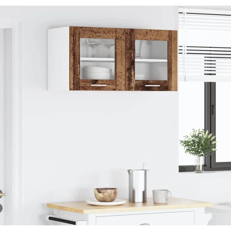 Küchen-Hängeschrank, Wandschrank Altes Holz und Weiß 80 x 31 x 40 cm Holzwerkstoff – Bild 4