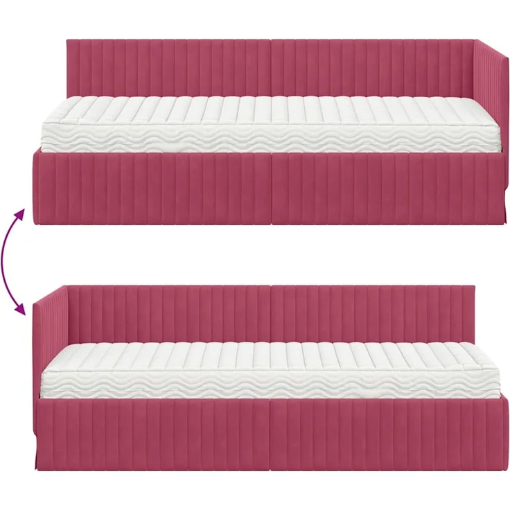 vidaXL Eckbettgestell mit Matratze mit Kopfteil 2 pcs Rot Samt 3393802 – Bild 12