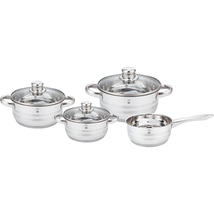 Gustav Voss Topf-Set Kochtopfset NEAPEL Edelstahl Topfset Kochtopf, Edelstahl (Kochset, 7-tlg, 4 Töpfe + 3 Glasdeckel), Induktion Literskala spülmaschinengeeignet