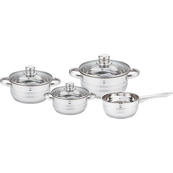 Gustav Voss Topf-Set Kochtopfset NEAPEL Edelstahl Topfset Kochtopf, Edelstahl (Kochset, 7-tlg, 4 Töpfe + 3 Glasdeckel), Induktion Literskala spülmaschinengeeignet