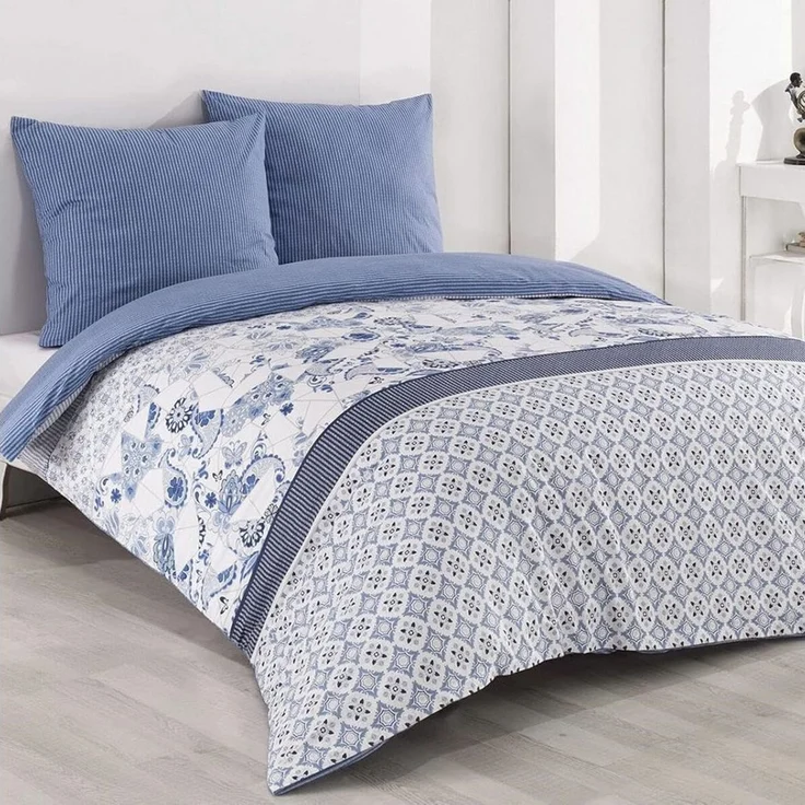 Buymax Bettwäsche Wendebettwäsche, Bettbezug-Set, 100% Baumwolle Renforce, 2 teilig, 135x200 cm, Reißverschluss, hochwertig, Blau, Weiß – Bild 5