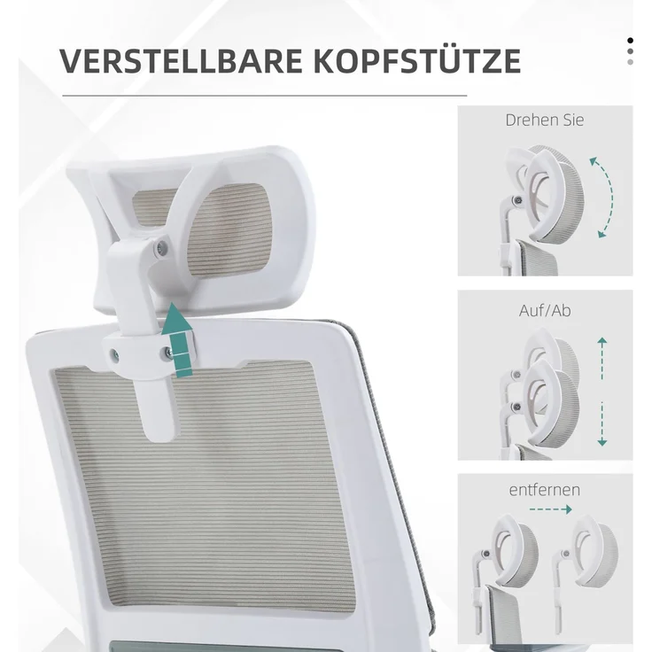Bürostuhl 58 x 61 x 102–119 cm in Grau mit verstellbarer Kopfstütze und Wippfunktion – Bild 5