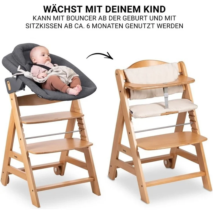Hauck Hochstuhl Beta Plus Natural - Newborn Set, Babystuhl ab Geburt inkl. Aufsatz für Neugeborene, Tisch, Sitzauflage – Bild 3