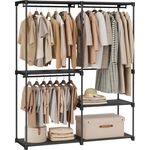Songmics Kleiderschrank offen, Stahl, Kunststoff, Schwarz, 43 x 138 x 182 cm