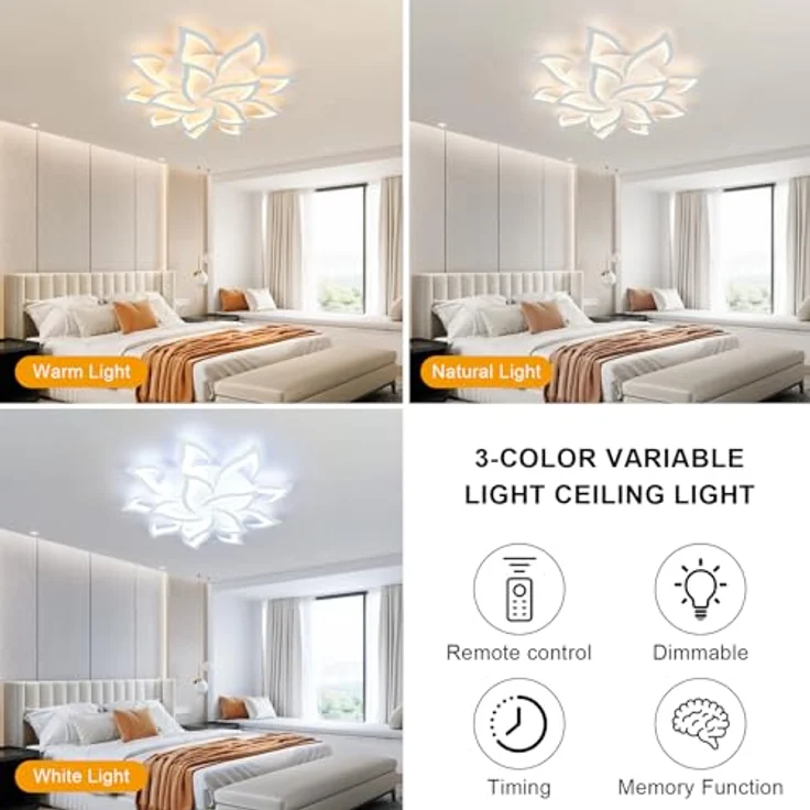 Comely LED Deckenleuchte Dimmbar, 84W LED Deckenleuchter Moderner Stil Große Deckenleuchte mit Fernbedienung/APP für Wohnzimmer, Schlafzimmer, 3000K–6500K, 100cm, Weiß – Bild 4