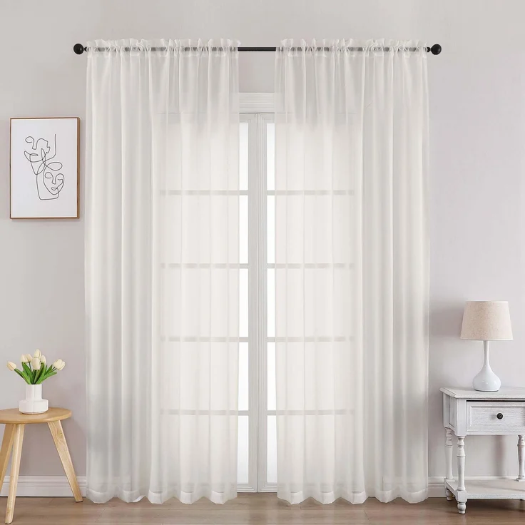 Chyhomenyc Elfenbeinfarbene transparente Vorhänge, 213 cm lang, 2 Paneele, lichtfilternd, cremefarben, Voile, Fenstervorhänge für Schlafzimmer, Wohnzimmer, B 106 x L 213 cm, Elfenbein, 2 Stück