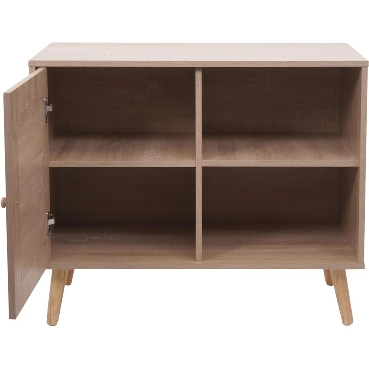 Kommode HWC-M39, Schrank Highboard, Staufach, Kubu Rattan Holz Melamin, 67 x 80 x 38 cm Eiche-Optik – Bild 6