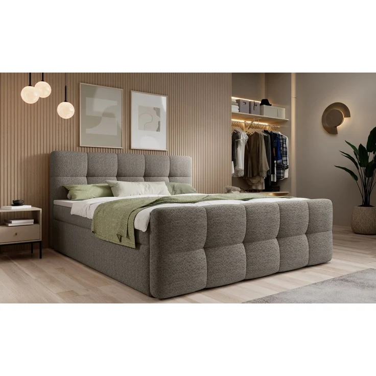thematys Boxbett mit Bettkasten 200x200cm, mit Bonnellfederkernmatratze H3, Bouclé/Velours, mit Stauraum, mit 3 cm Topper, Grau (Arena 17), Art.-Nr. S04GH0RG3U5 – Bild 3