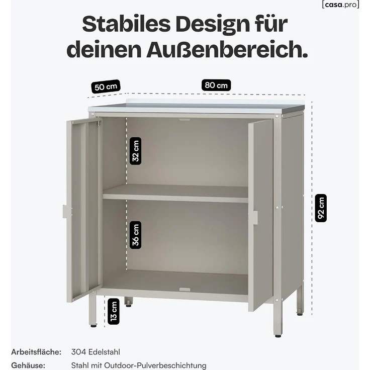 Outdoor Schrank Bolognano 92 x 80 x 50 cm Beige, matt [casa. pro] – Bild 2