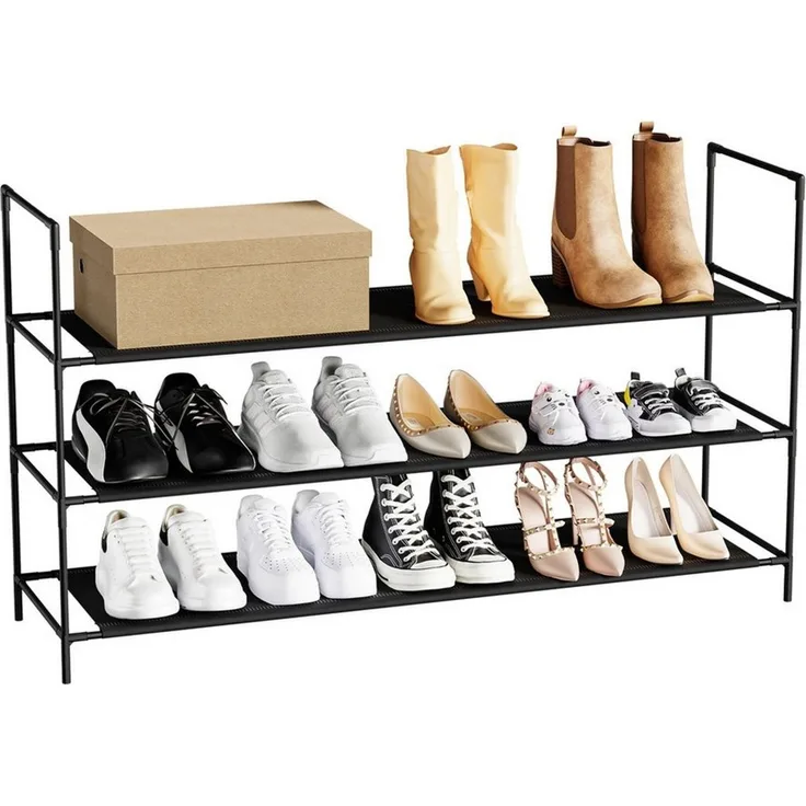 Sekey Schuhregal Schuhständer Metall XXL Ständer Regale Extra Breit 98,5 cm, 3 Ebenen, 12-20 Paar Schuhe, stapelbar & platzsparend, Vlies