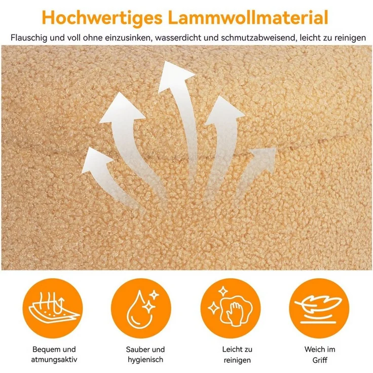 BlingBin Fußhocker mit Stauraum, Kleiner Stauraum, Ottomane, Teddy-Fleece Runder Hocker (1 Stück, 1 St, 34 x 31,5 cm), weiche hocker mit stauraum für Wohnzimmer, Schlafzimmer – Bild 3