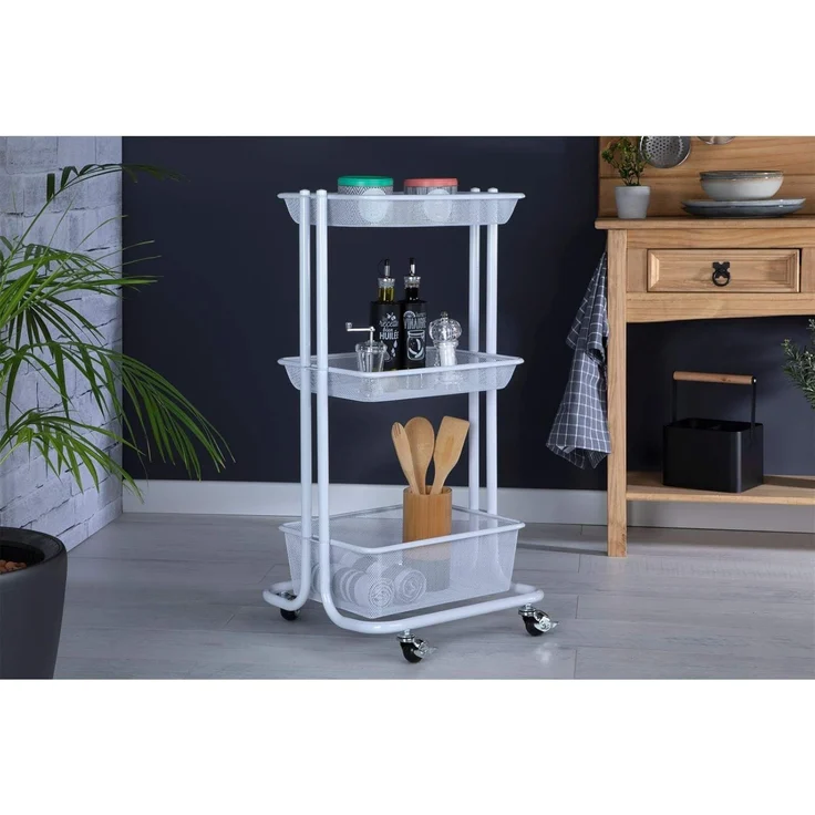 IDIMEX Servierwagen VALIENTE, Rollwagen mit 3 Körben für Küche & Badezimmer schmal Metall weiß – Bild 8