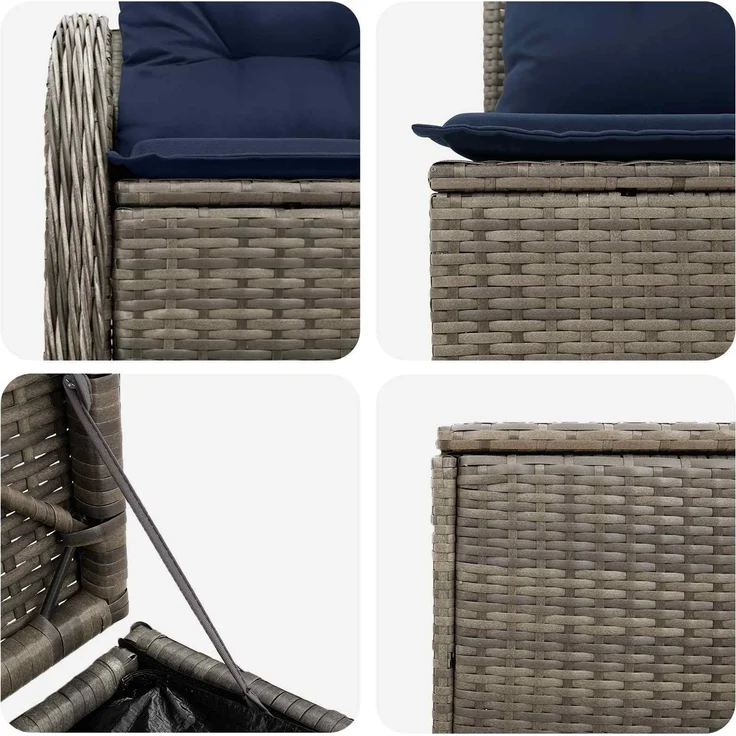 vidaXL Sofa Set 7 stk. Grau und Marineblau Polyrattan und Stahl 3448685 – Bild 6