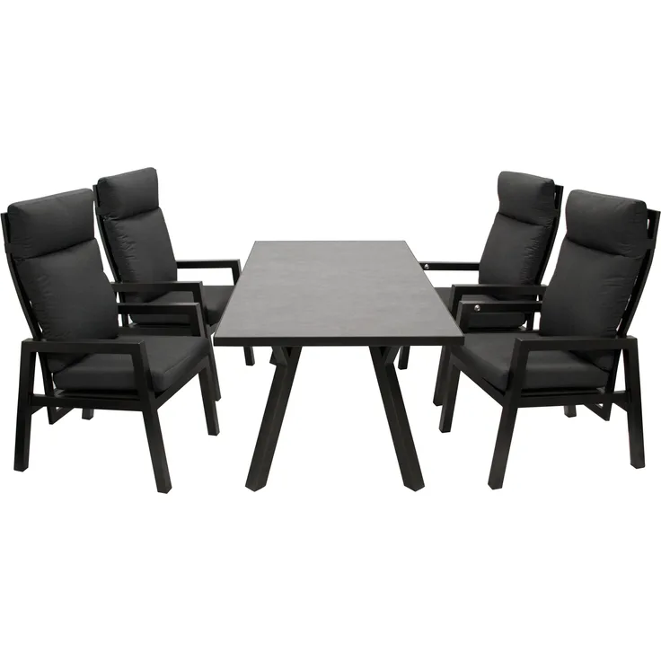 Garnitur MANCIANO 5-teilig, Aluminium dunkelgrau, mit Polstern grau, Tisch dunkelgrau