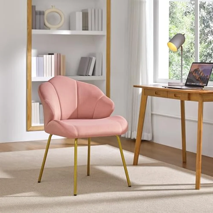 Yaheetech Sessel Loungesessel in Muschelform, Ohrensessel modern, Polsterstuhl mit Metallbeinen, Polyester, für Wohnzimmer/Schminktisch/Schlafzimmer, Rosa – Bild 3