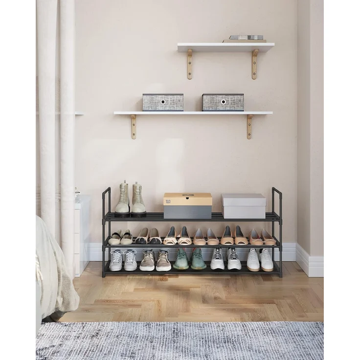 Songmics Schuhregal mit 3 Ebenen, Schuhständer aus Metall, Schuhaufbewahrung, Schuh-Organizer für 15-18 Paar Schuhe, stapelbar, für Flur, Wohnzimmer, Schlafzimmer, 30 x 116 x 55 cm, schwarz LSA033B01 – Bild 7