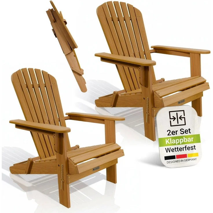 Juskys® Garten Liegestuhl Korfu 2er Set – aus Akazienholz, klappbar, 85x69x94 cm, natur, geölt, Gartenstuhl, Sonnenliege – Bild 1