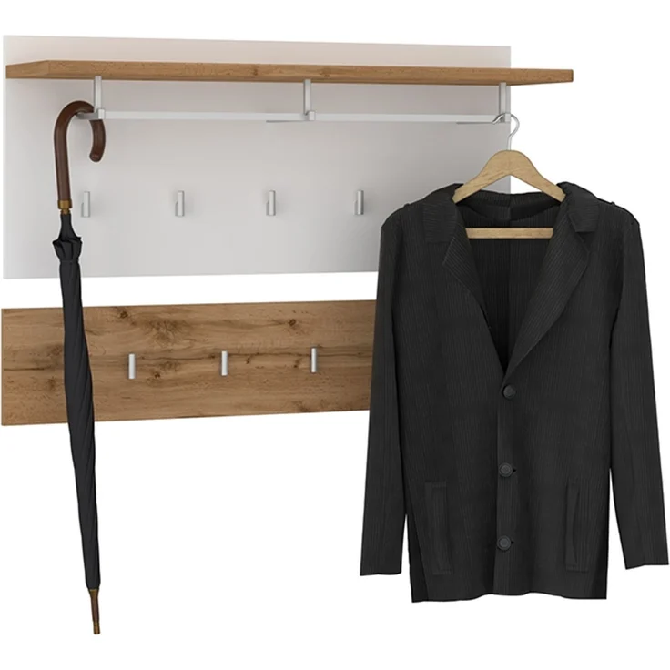 Garderoben-Set 4-teilig mit Garderobenschrank in weiß mit Eiche HUESCA-129 – Bild 3