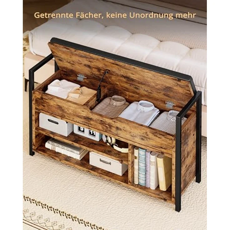 IRONCK Schuhbank mit Sitzfläche, Sitzbank mit Stauraum, Schuhschrank,100 x 30 x 62 cm, 3 offene Fächer, Kunstleder, 130kg belastbar, Schuhregal für Eingang,Flur,Wohnzimmer,Schlafzimmer (Vintagebraun) – Bild 7