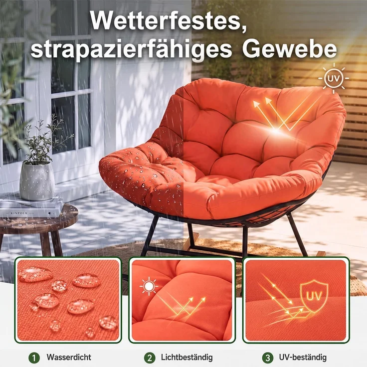 Aoxun Schaukelstuhl Outdoor,Schaukelsessel für Indoor,Relaxsessel Garten,92.5x 104x77.5cm, Wetterfester Gartenstuhl Bequem,bis 150KG, Rot – Bild 3