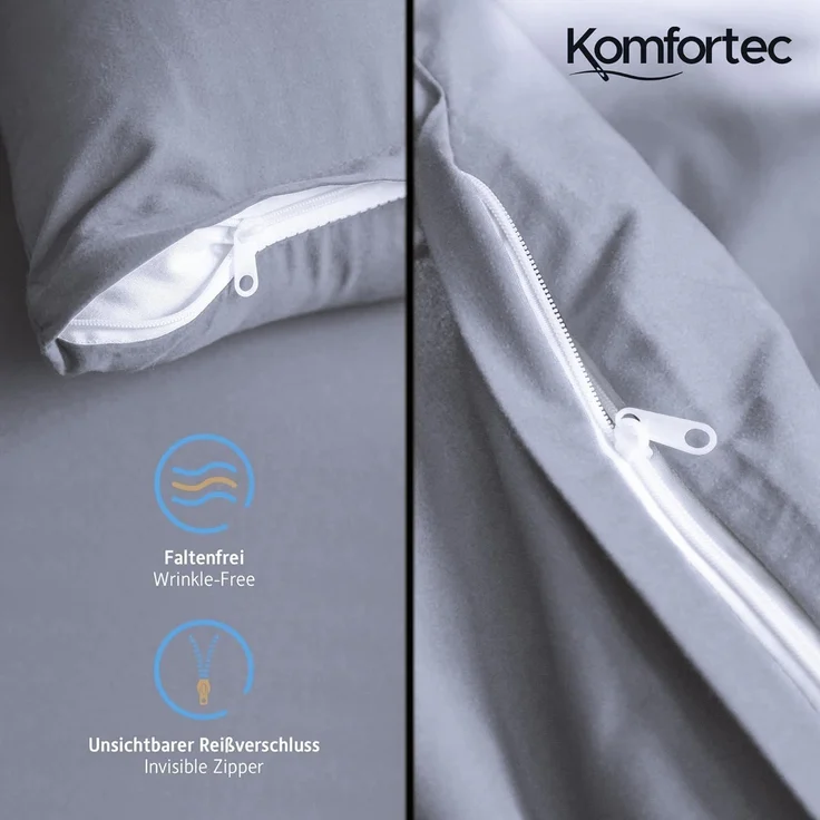 Komfortec Bettwäsche Premium, 135 x 200 bis 220 x 240 cm, 6 verschiedene Größen zur Auswahl, gebürstet 100% Mikrofaser, 3 teilig, Superweiches Bettwäsche-Set, Knitterfrei, Atmungsaktiv – Bild 4