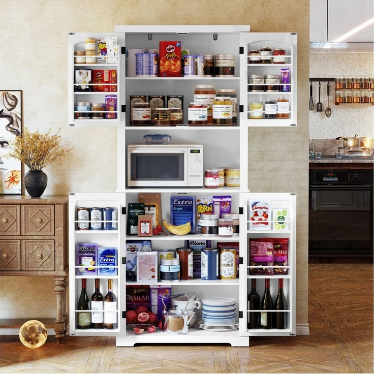 HOLTICO Hochschrank Küchenschrank mit Arbeitsplatte, Buffetschrank, Esszimmerschrank (1-St) Speisekammer mit 4 Türen und Regalen, 183cm – Bild 2