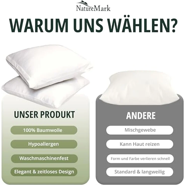 NatureMark Kissenbezüge 2er Pack Jersey Kissenbezug Kissenhülle, (2 Stück), Kissenhülle in vielen Größen und Farben (50 x 50 cm, Naturweiß) – Bild 8