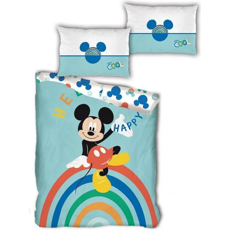 Disney Mickey Maus Regenbogen Bettwäsche Set (Bettbezug 140 x 200 cm und 1 Kissenbezug 63 x 63 cm)