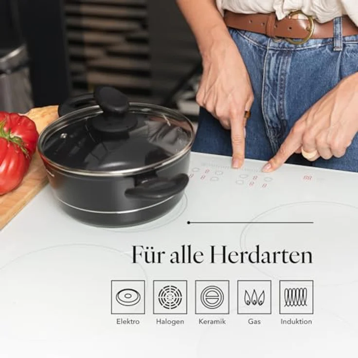FLORINA Aluminium Topf (2,1 l) 20 cm I Kochtopf DELUX mit Glasdeckel I Messbecher & Antikratz-Beschichtung I Topf mit Induktionsboden I Geeignet für Induktionsherd, Gasherd und Elektroherd (Schwarz) – Bild 4