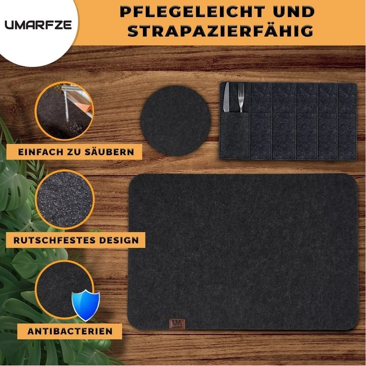 Montegoni Platzset Rutschfeste Tischset abwaschbar aus Filz 6er Set, (6 Tischuntersetzer Platzset (44x32 cm), Platzdeckchen abwischbar – Bild 3