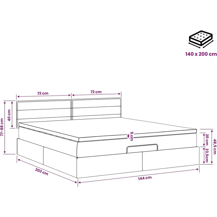 vidaXL Ottoman Bett mit Matratze Dunkelbraun 140 x 200 cm Stoff 3456250 – Bild 12