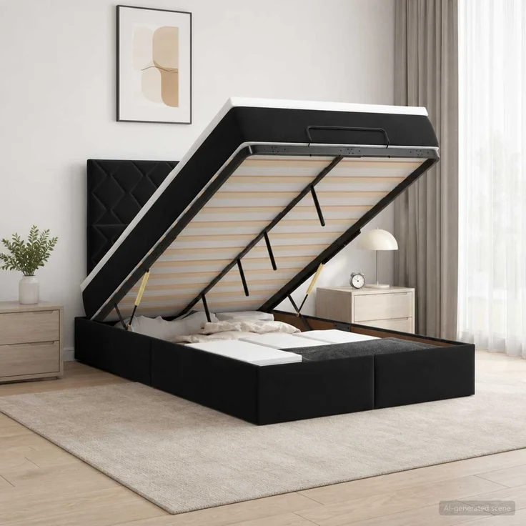 vidaXL Ottoman-Bett mit Matratze und LED Schwarz 120 x 200 cm Samt 3458369 – Bild 4