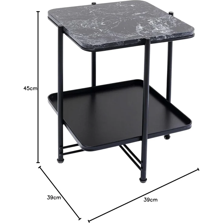 Kare Design Beistelltisch Bennet Schwarz, Mineralmamor, Ablage, Stahlgestell, edel, 39x39 cm – Bild 3