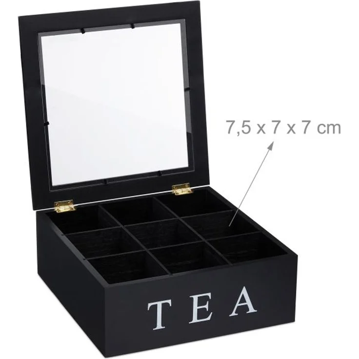 Relaxdays Schwarze Teebox mit 9 Fächern – Bild 5
