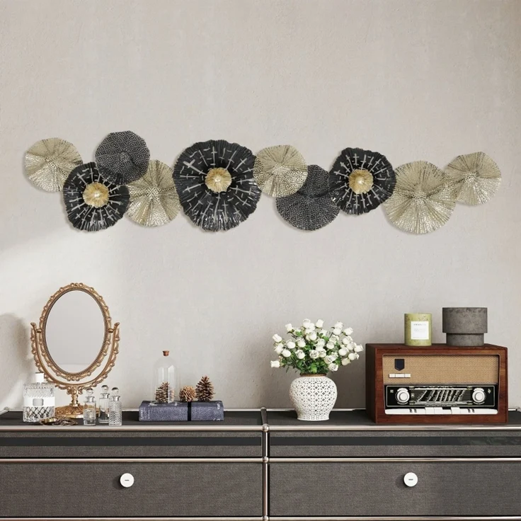 Wandbild, Wandschmuck mit Metallrahmen, moderner Stil, Schwarz+Gold--Schwarz--134x7x29cm--YOUDENOVA – Bild 2