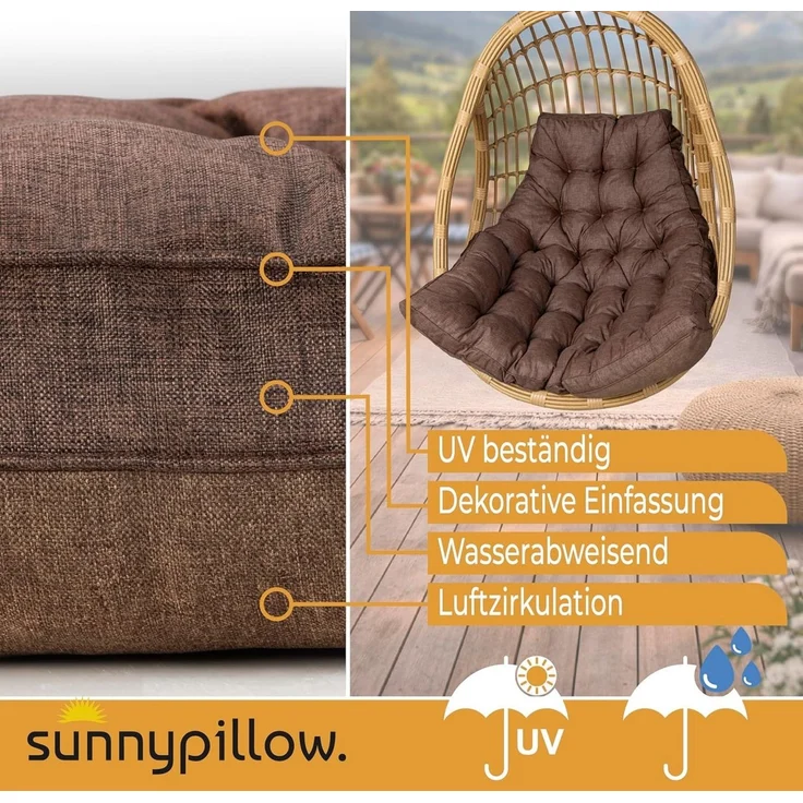sunnypillow Polsterauflage Hängesessel Kissen - Auflage für Rattan & Polyrattan Hängeschaukel, Braun – Bild 2
