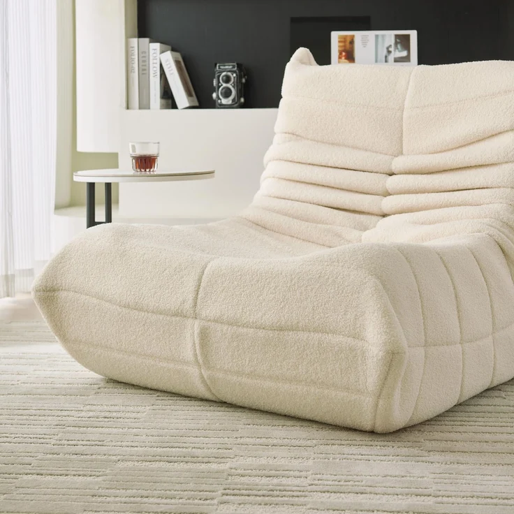 DESVIAE Sitzsack-Bodensofa XXL mit Rückenlehne, Polyesterbezug und Schaumstoff, Beige, 90x72x105 cm – Bild 4