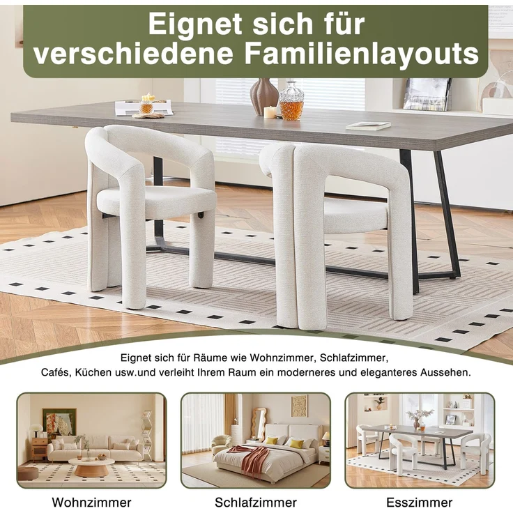 Esszimmerstuhl aus Chenille mit Armlehnen, 62x52x75 cm, Beige – Bild 7