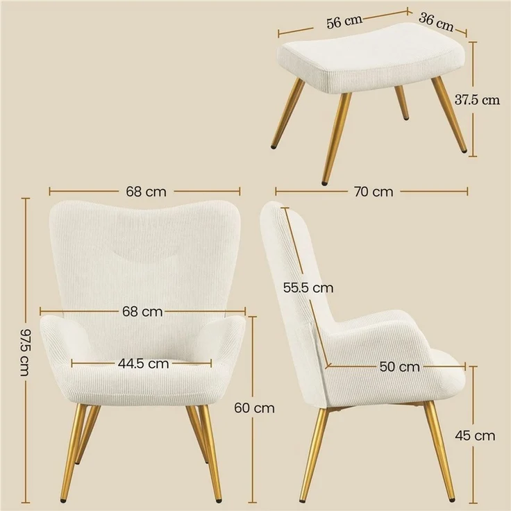 Yaheetech Relaxsessel Ohrensessel mit Hocker, Loungesessel mit Klappbarer Rückenlehne – Bild 4